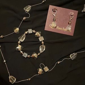 Premier Designs Silver & Crystal Bead Necklace, Bracelet and Earrings Set